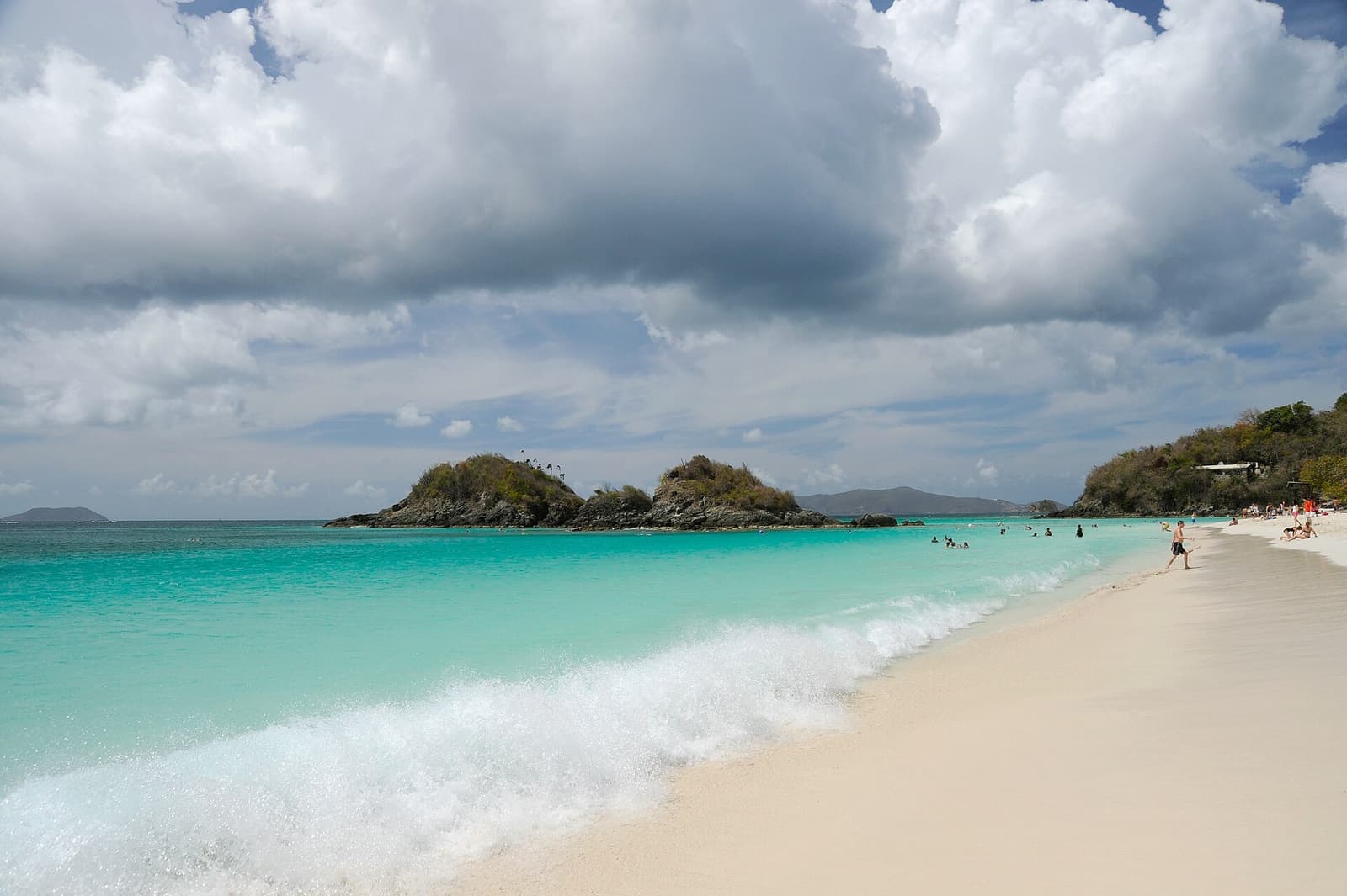 Trunk Bay beach on St. John with a small island offshore
